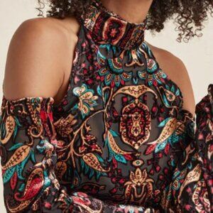 Women's Black and Multicolored Brocade Venus Top Size 14